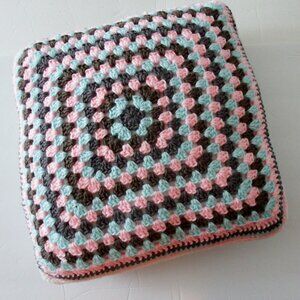 Granny Square Hand Crocheted Décor Pillow. 19" x 19"
